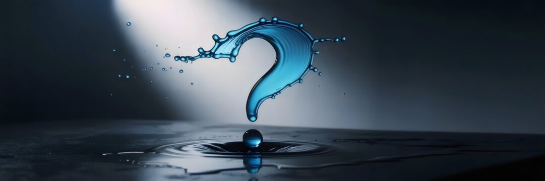 Dynamic splash of liquid shaped like question mark – Ideal for innovation marketing, abstract visuals, or conceptual advertising