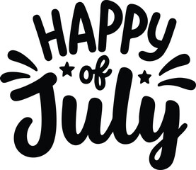 Obraz premium Bold Black Happy Fourth of July Text with Stars and Burst Design Elements vector