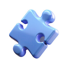 Single Light Blue 3 D Puzzle Piece Icon with Soft Glowing Edges Isolated on a Transparent Background