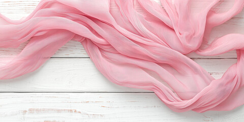 pink silk fabric on wooden background