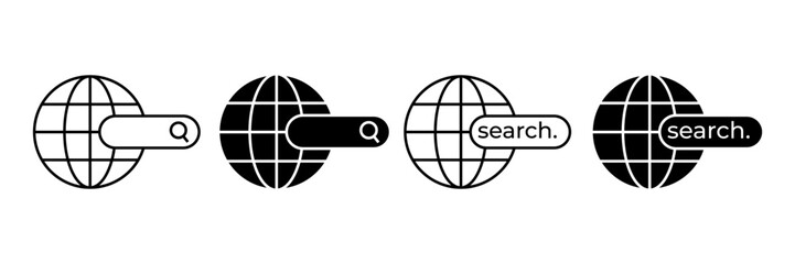 Web search icon vector set. Outline globe symbol