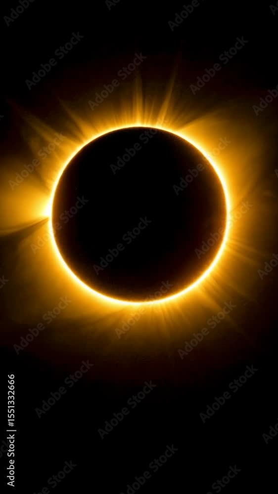 Poster stunning image of a total solar eclipse with glowing corona in the black sky, creating a celestial p