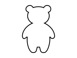Black outline of standing toy bear, isolated on white background, graphic illustration. concept of cute animal, icon, logo, kids, design element, minimalist art