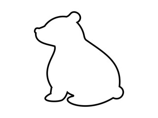 Black outline of toy bear in sitting pose, isolated on white background, graphic illustration. concept of wild animal, cute design, nature icon, logo, art element.