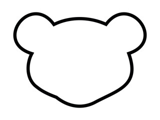 Black outline of toy bear head isolated on white background, graphic illustration. concept of animal, icon, logo, minimalist design, cute bear, decor, wildlife art