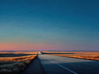 A Long Straight Road At Night With A Starry Sky