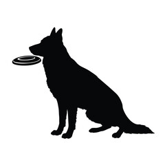 Black Silhouette German Shepherd Dog Frisbee Vector