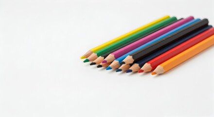 Fototapeta premium A collection of colorful pencils arranged neatly with their tips facing forward.