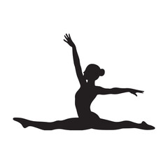 Silhouette of a gymnast performing a split leap with arms extended gracefully