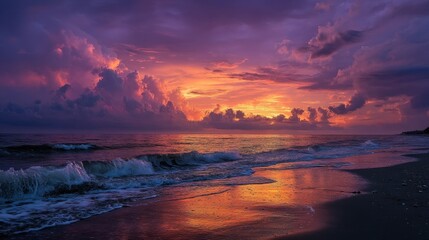 Obraz premium A Stunning View Of The Ocean Beach At Sunset
