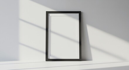 Minimalist Black Frame Against Sunlit White Wall