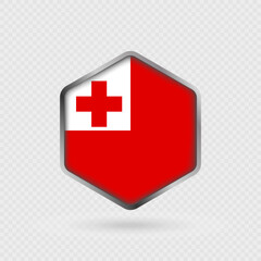 Tonga Flag Icon in Hexagon Shape.