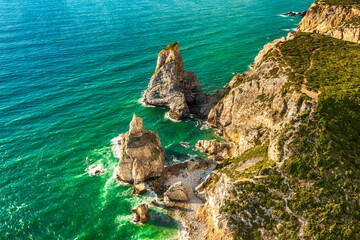 Praia da Ursa beach, Sintra-Cascais Natural Park, Portugal, cliffs in the sea