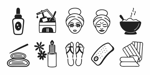 Vector Symbols for Cosmetics, Hair Care, Massage, and Relaxation, Isolated on White.