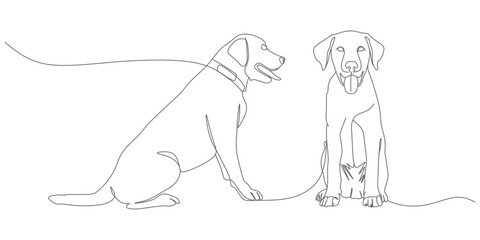 Two Dogs Sitting – Minimalist Continuous‑Line Vector Dog Illustration