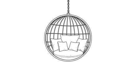 Hanging spherical chair with plush cushions for stylish and cozy relaxation