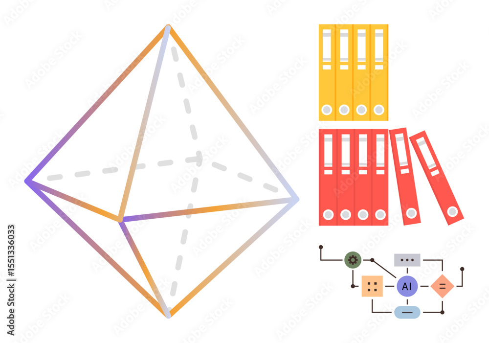 Aufkleber geometric shape with gradient lines, colorful file folders, and ai flowchart suggesting organization
