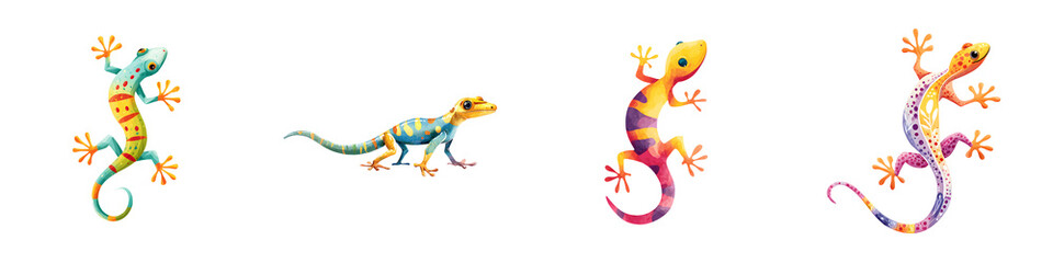 Obraz premium Colorful Lizard Illustration Set: Cartoon Reptiles on White Background