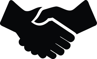 Two hands clasped together in a firm handshake black silhouette graphic simple agreement partnership teamwork cooperation unity collaboration deal