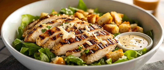 Grilled Chicken Salad with Croutons and Dressing