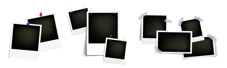 Naklejka na ściany i meble Empty photo frame mockup set, realistic polaroid frame collection, white and black retro photo blank with shadow