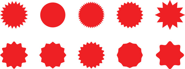 Red Starburst Badge Set – Sale Stickers, Price Tags, Retro Labels, Discount Markers, Promo Labels, Quality Tags, Wavy Edge Starburst Icons, Circle Price Badges