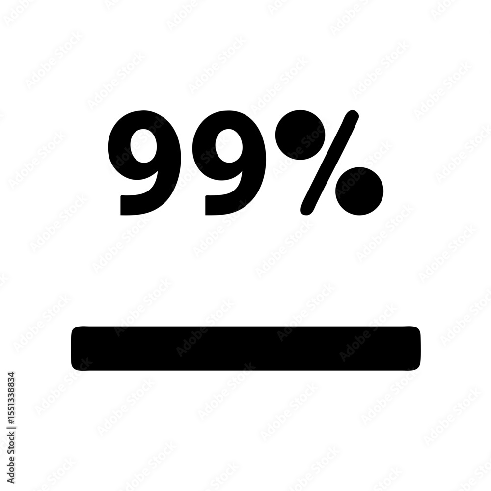 Poster a simple black progress bar indicates 99 percent completion isolated on white background