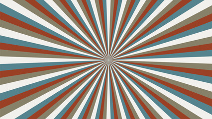 Retro radial burst pattern with red, blue, and brown stripes