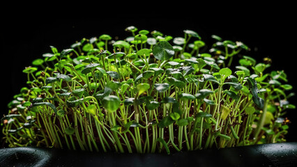 Close-up of microgreens on black background