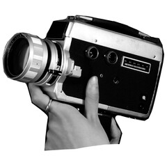 Hand Holding Vintage Film Camera Halftone
