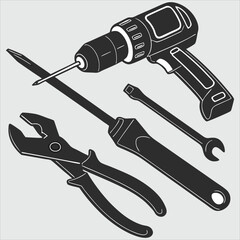 Set of line icons related to labor, construction, renovation. Outline icon collection. Vector illustration. Editable stroke.