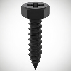 Black screw with a hexagonal head and Phillips groove.