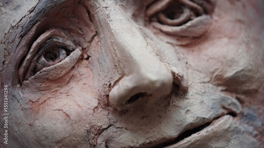 Poster expressive clay face showcasing intricate emotions with soft features and detailed craftsmanship cap
