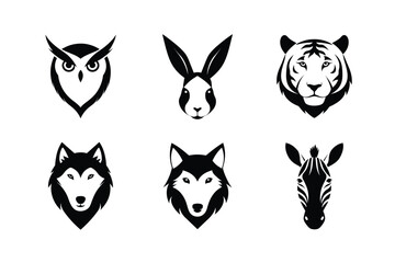 Obraz premium Wild Animal Head Silhouette Vector Set