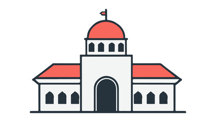 mosque like building illustration with red roof and red flag on the top vector illustration