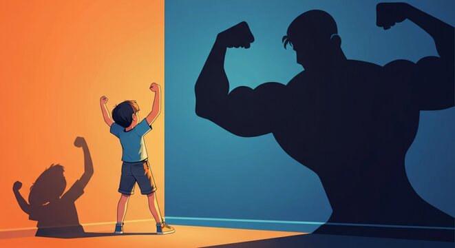 Confident Child with Strong Shadow Symbolizing Inner Strength and Potential.