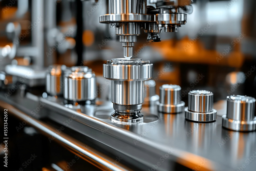 Aufkleber close-up view of a chaotic bottling line for beverages in operation
