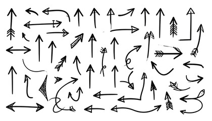 Hand-Drawn Doodle Arrow Set Featuring Various Directional Designs on Clean White Background