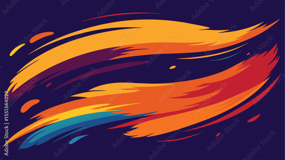 Poster abstract swirling brushstroke design in warm tones with dynamic movement and colorful vector illustr