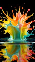Vibrant Pastel Liquid Splash Explosion on Black Background – Hyperrealistic Abstract Paint Burst
