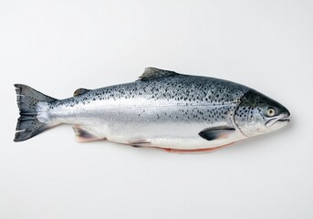 Obraz premium Fresh Whole Salmon Fish on White Background – High Quality Seafood Image.