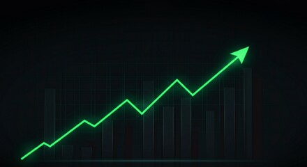 Obraz premium Green Upward Growth Arrow on Dark Stock Market Chart.