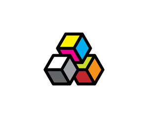 Isometric of Colorful Interconnected 3D Cubes Logo