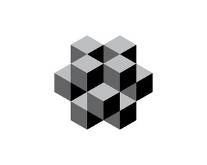 3D Isometric Geometric Shape Cube Stacked Structure Logo