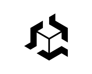 Black Abstract Three Channels Converging Logo