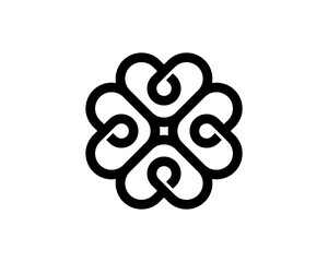 Black Intertwined 4 Abstract Hearts as star cross Logo