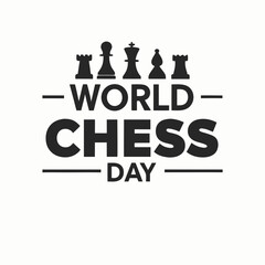 World chess day celebration with iconic chess pieces silhouette graphic