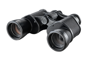 Black binoculars isolated on transparent background.