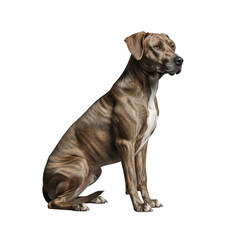 Fototapeta premium Brindle dog sitting isolated on white background