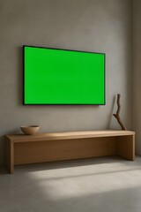 Minimalist Interior Scene with Green Screen Television Mockup – Modern Home Display